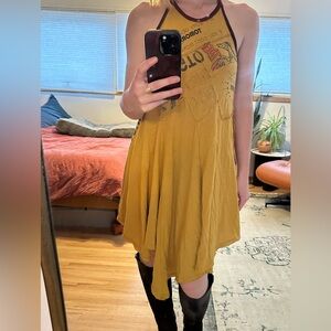 Free People Mustard Yellow Tank Dress with Words